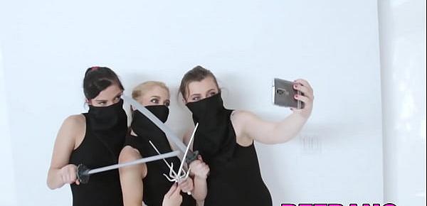  Amazing ninja teens defeated by big dick in a foursome